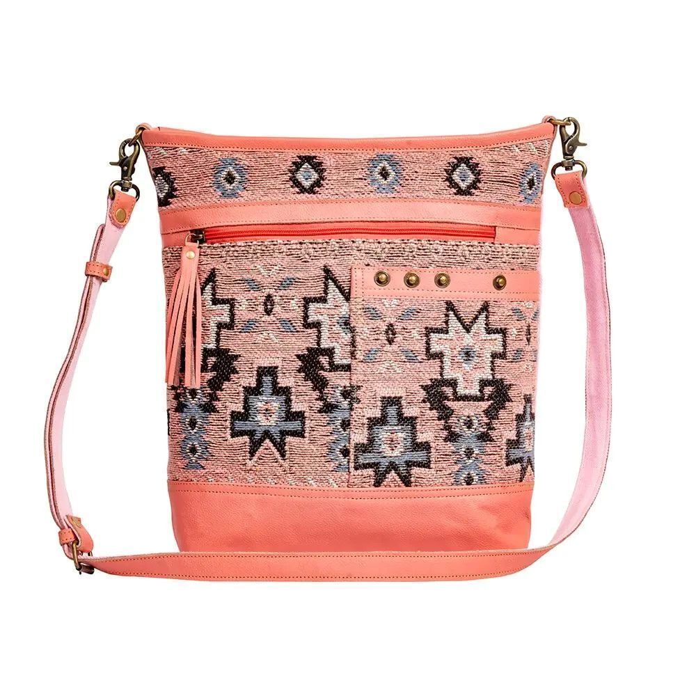 Myra Bag Handmade Suzanna Trail Shoulder Bag Upcycled Canvas & Cowhide Leather